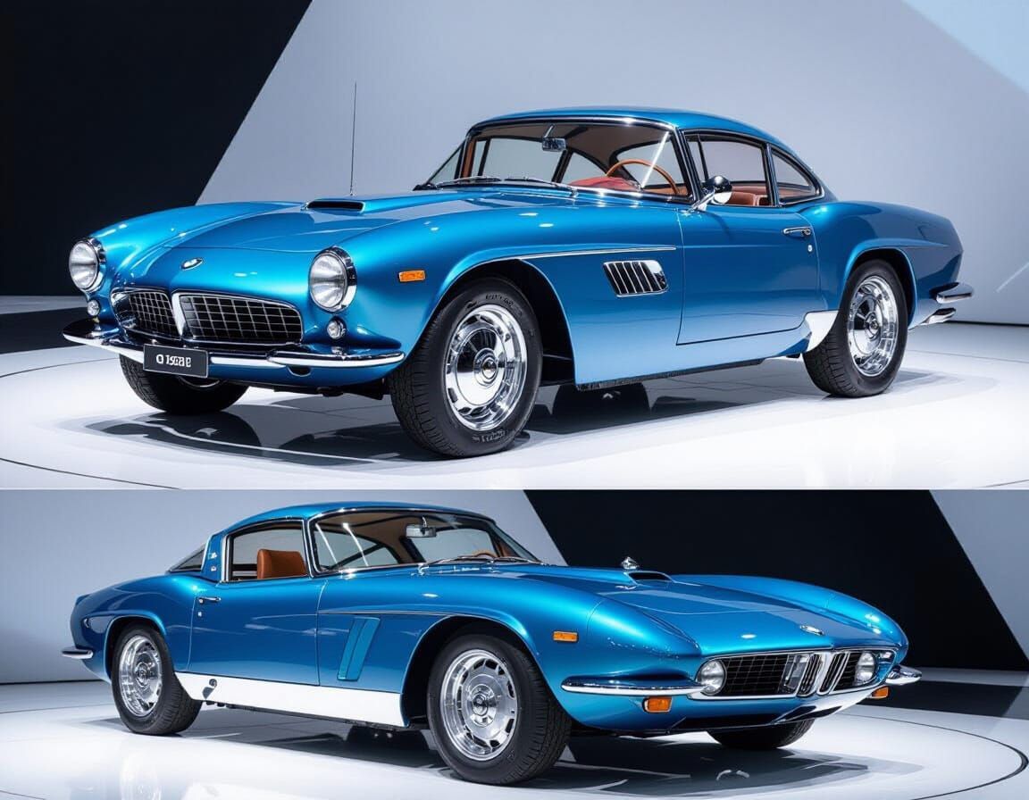 Retro-Futuristic Sports GT Car in Steel Blue Paint