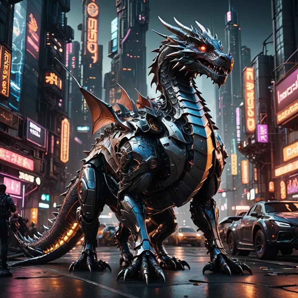 Sci-Fi Dragon in Futuristic Cityscape