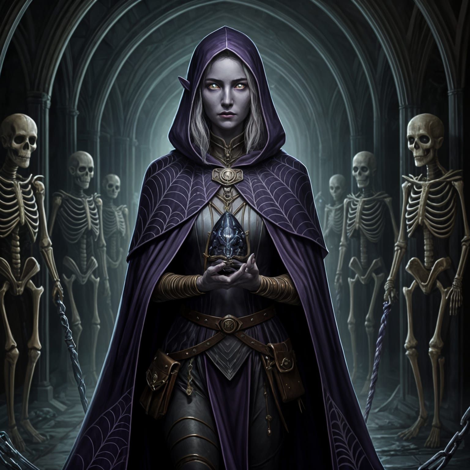 Solemn Drow Priestess with Obsidian Reliquary