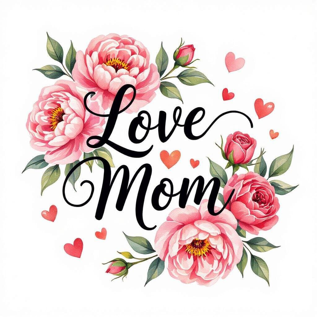 Love Mom Floral Calligraphy T-Shirt Design