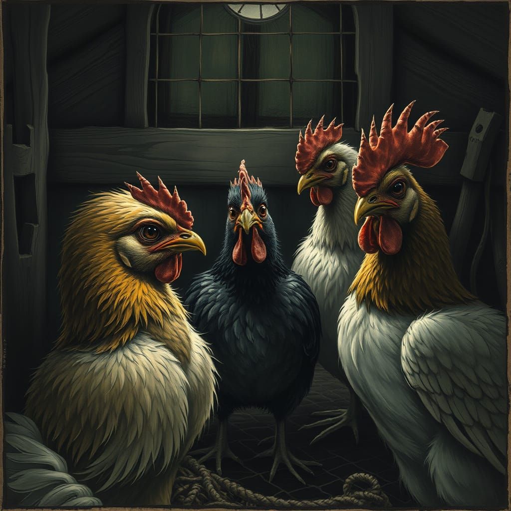 Eerie Grumpy Chick in Gothic Chicken Coop