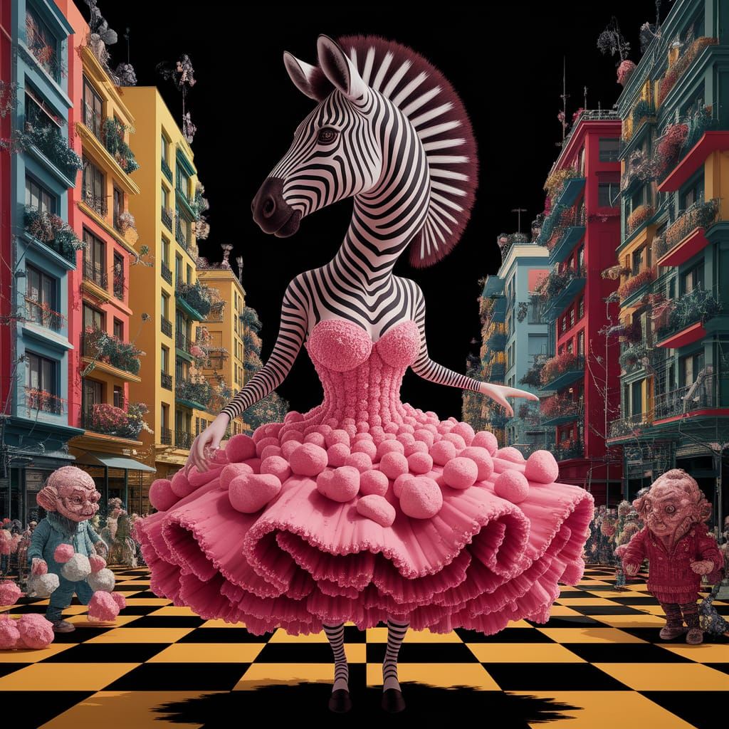 Surreal Zebra Woman in Psychedelic Impressionism Style