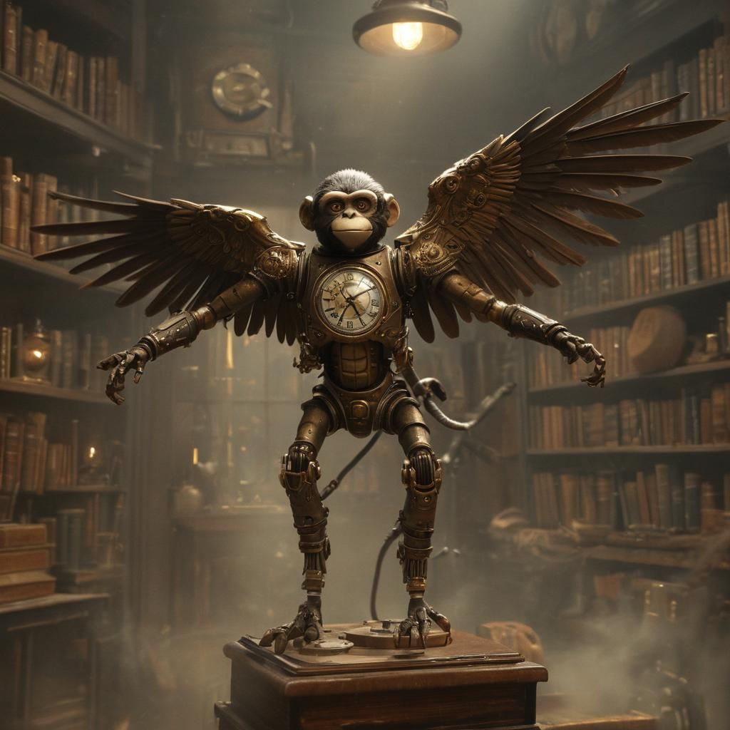 steampunk flying monkey Clockwork robot Animatron Wind-up