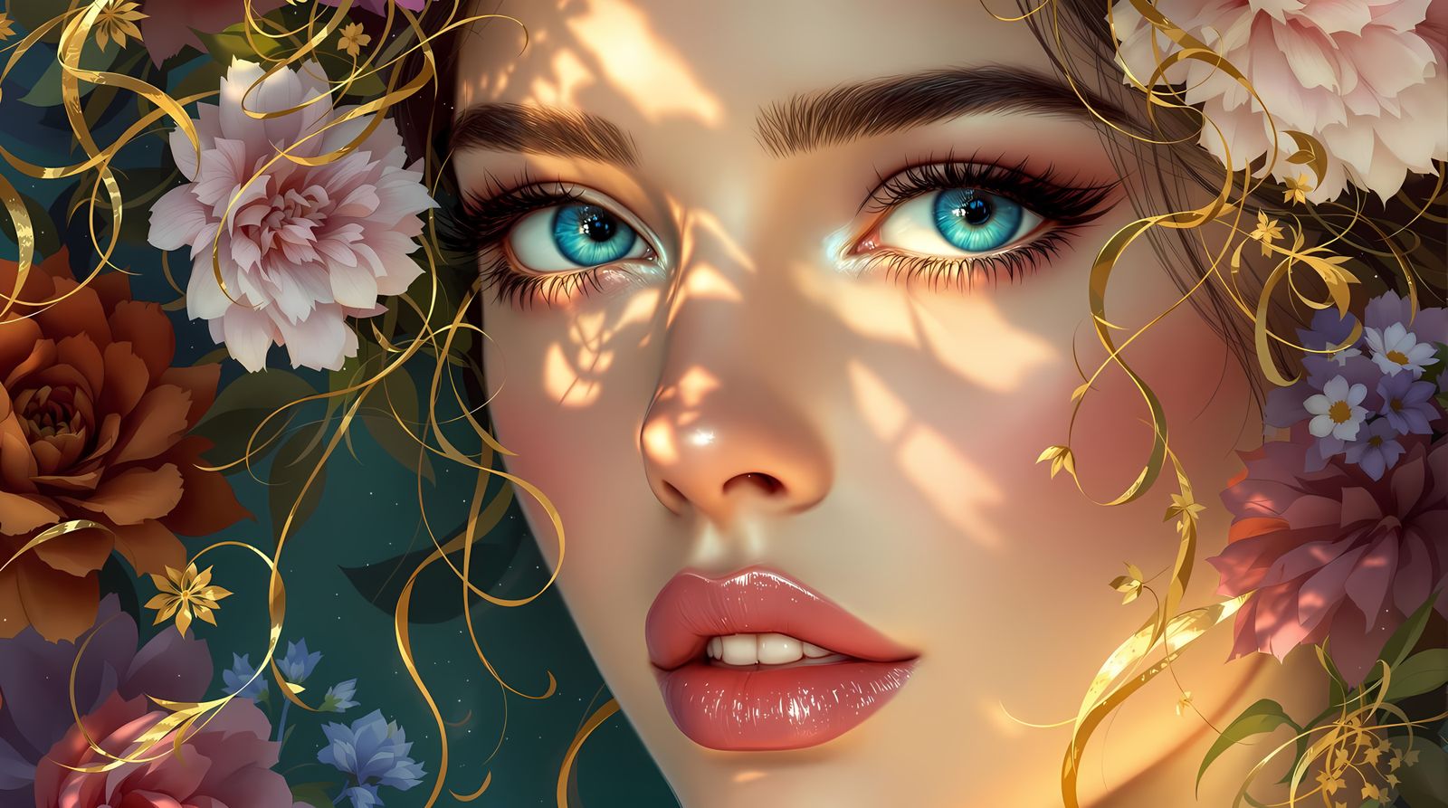 Fantasy Portrait of Enchanting Beauty in Whimsical Floral Se...
