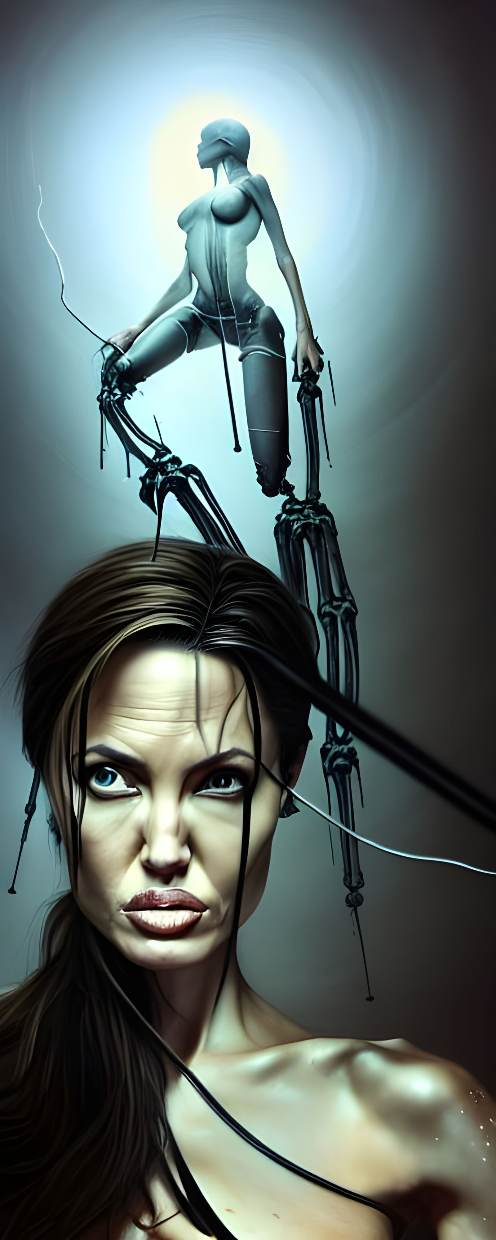 Divine Mystic Tomb Raider in Giger-Inspired Illustration