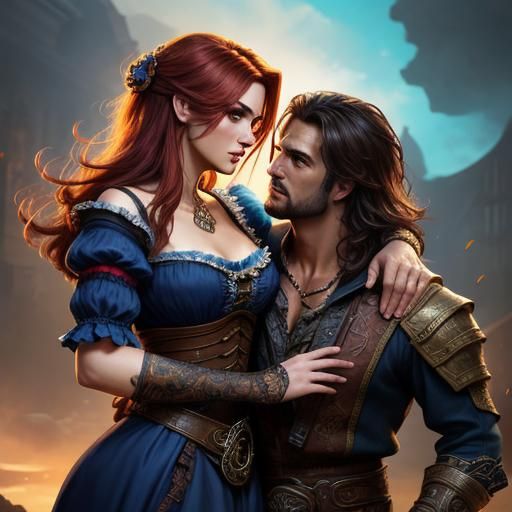 Flirty Woman with Handsome Man: Hyperrealistic Splash Art