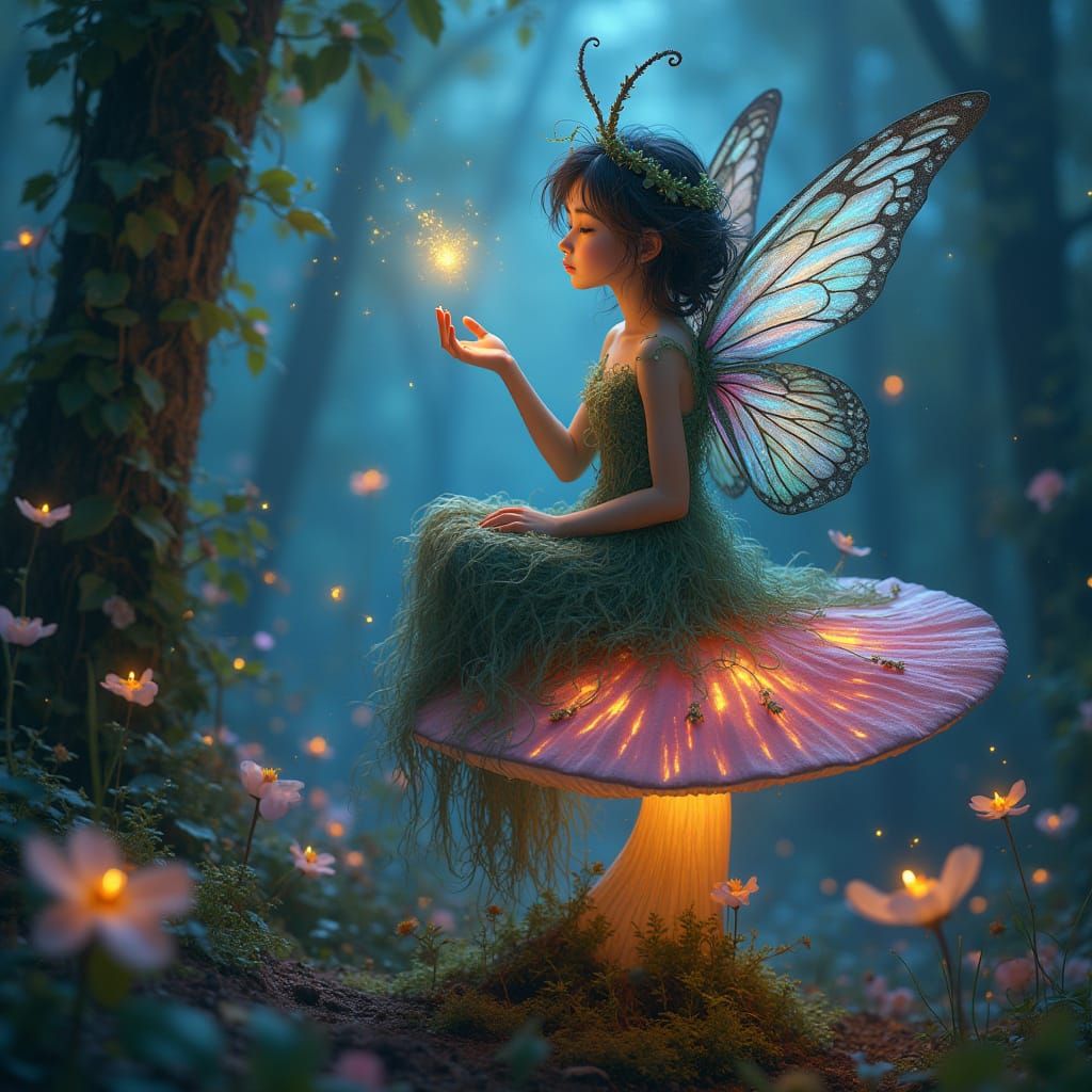 Enchanting Pixie in Bioluminescent Forest