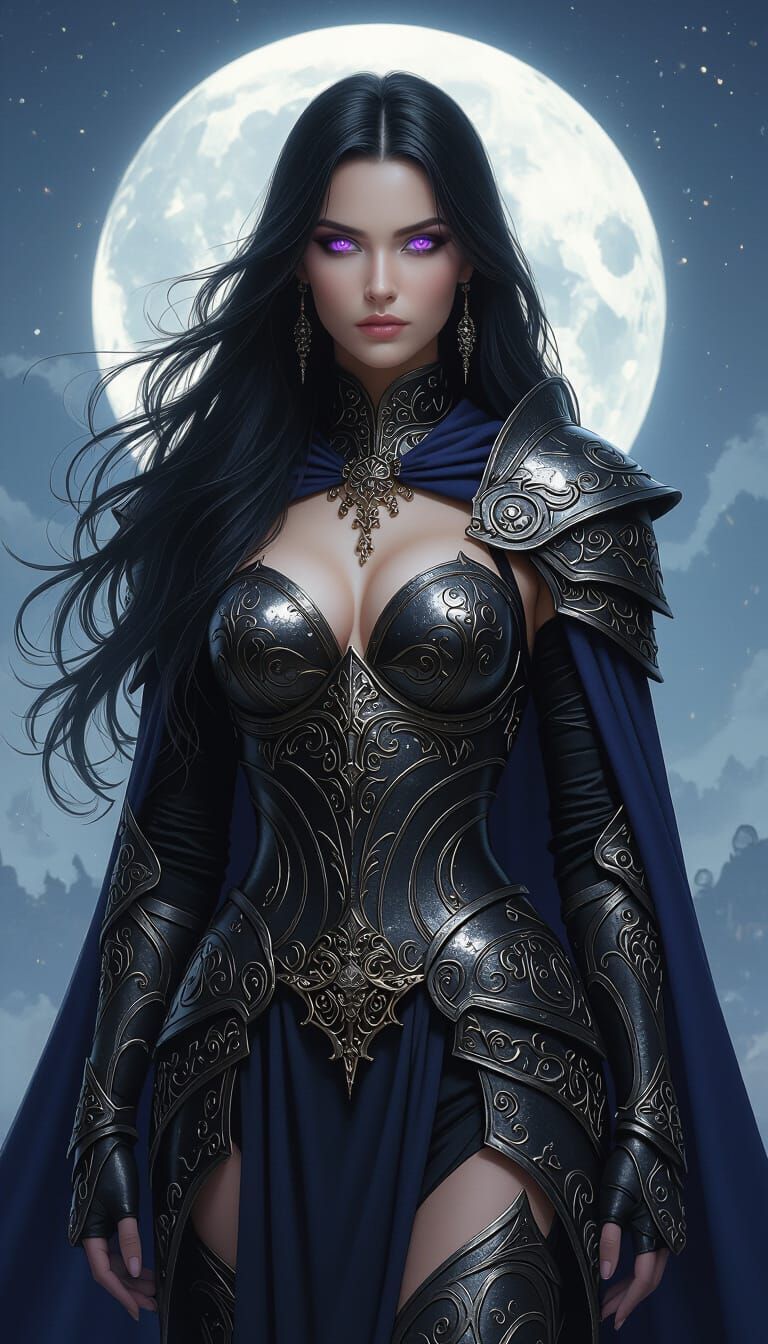 Goddess of Night in Ornate Armor, Digital Painting