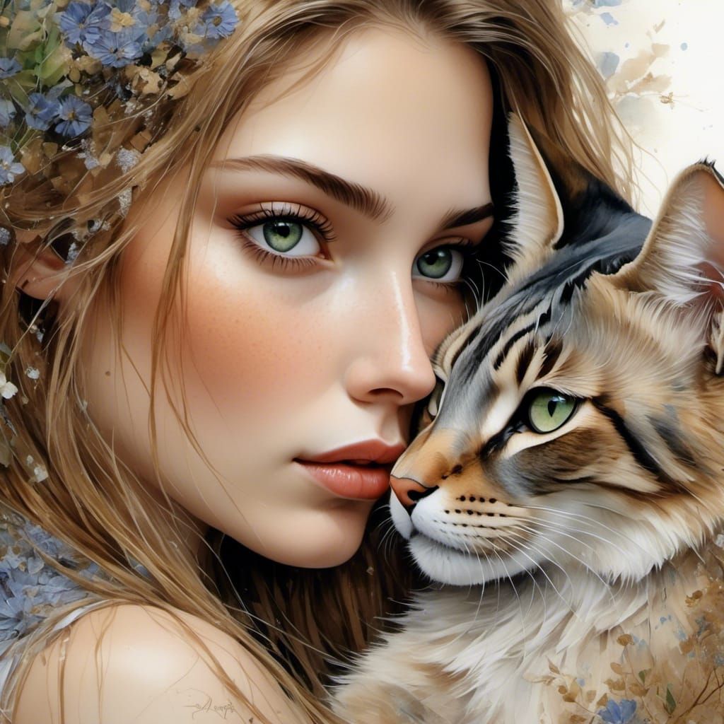 Mother and Child: Watercolor Ink Drawing