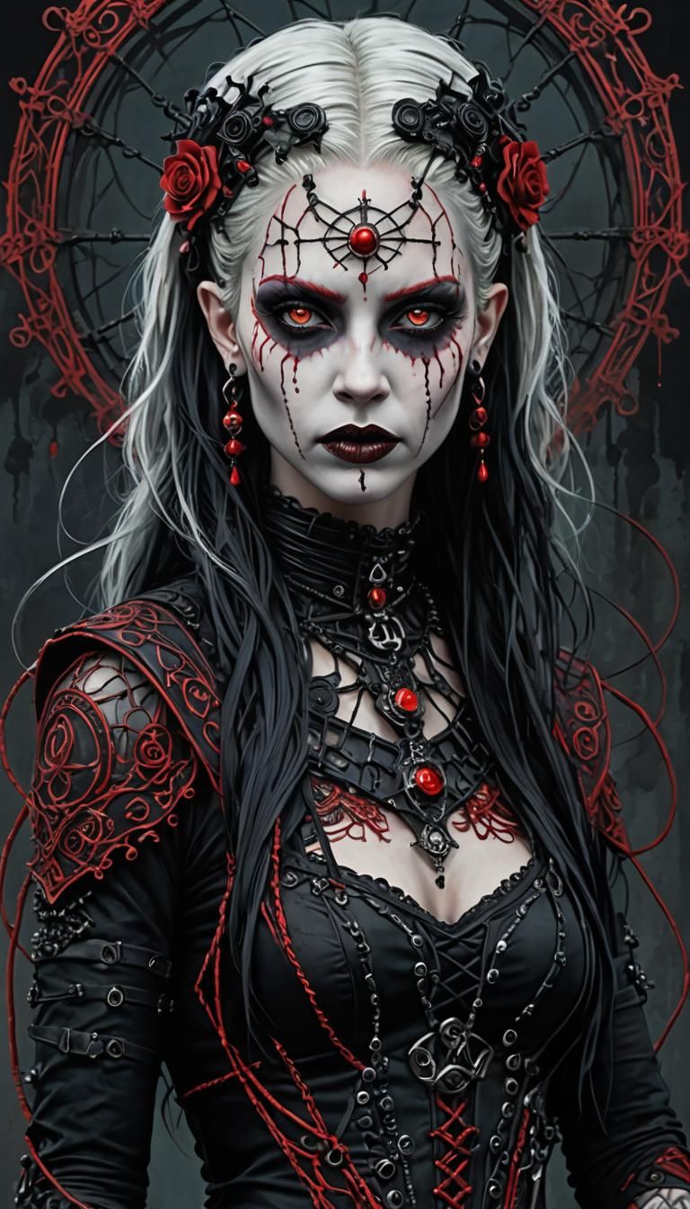 An intricately adorned Gothic Girl embodying a fusion of sty...