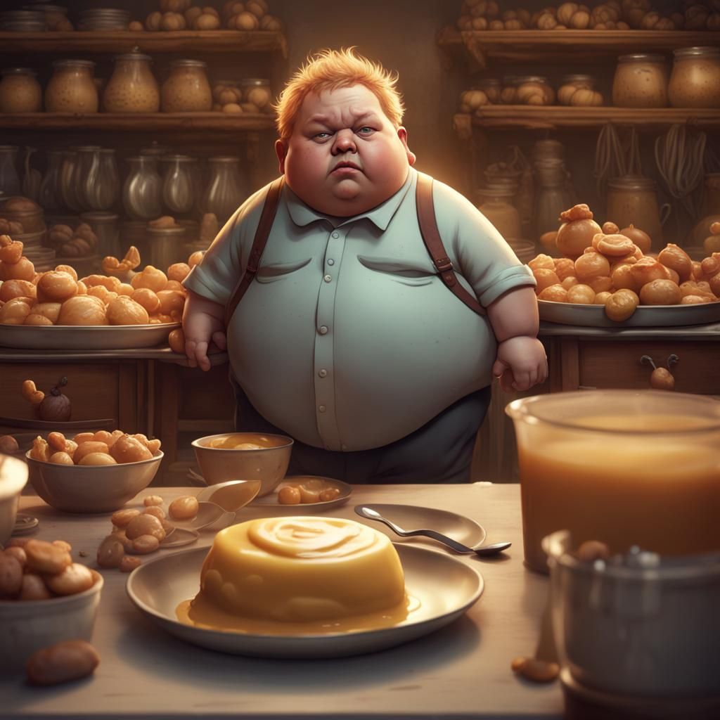 Obese Man-Child Consumed by Pudding: Digital Art