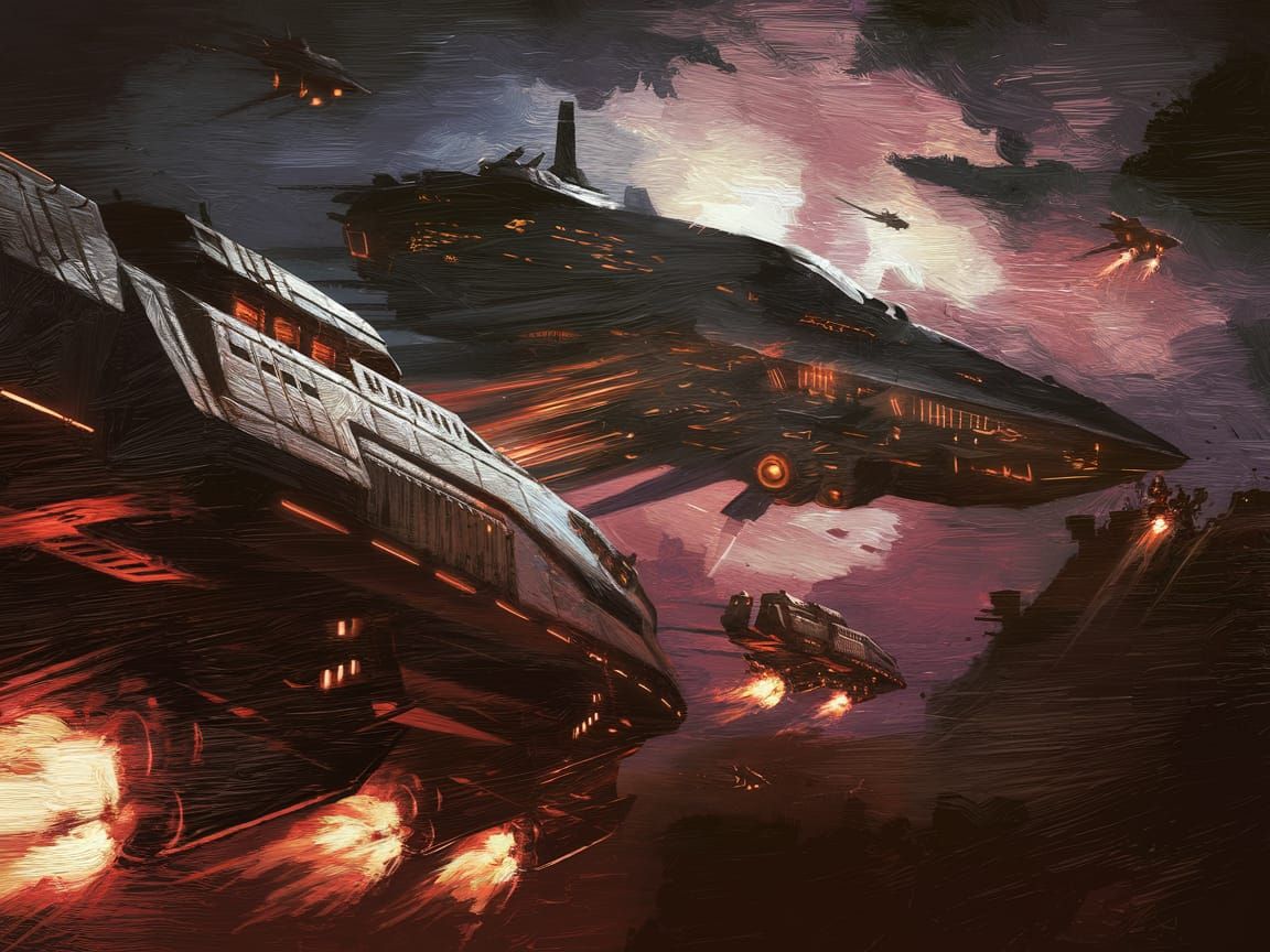 Spaceship Attack in Nebula: Dark Science Fantasy Art