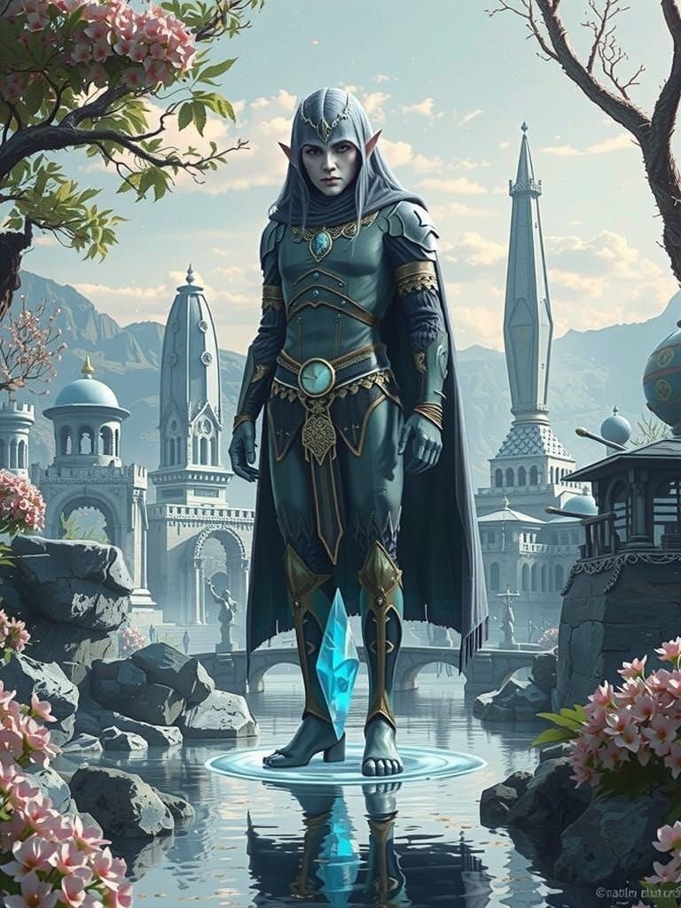 Dark Elf Gazing at City in Gothic Style