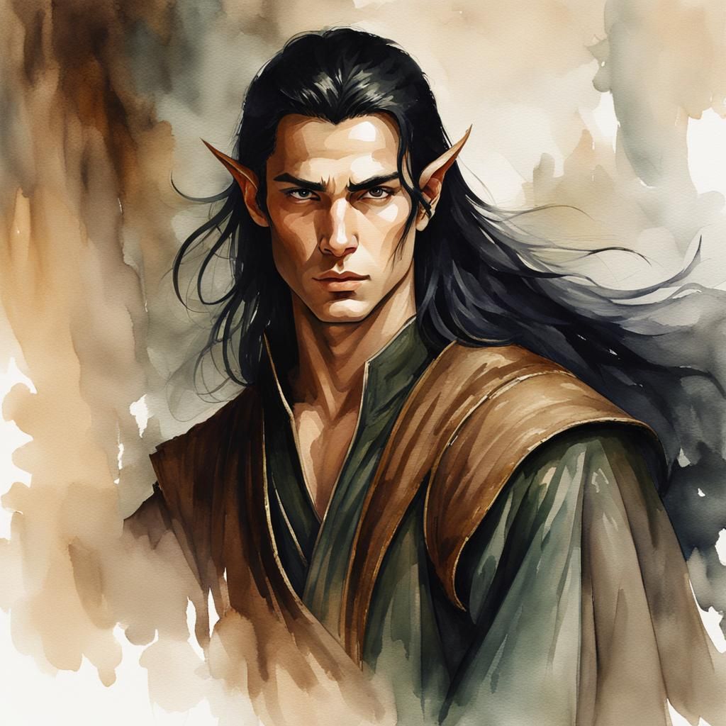 Handsome Wood Elf Monk in Watercolor Style