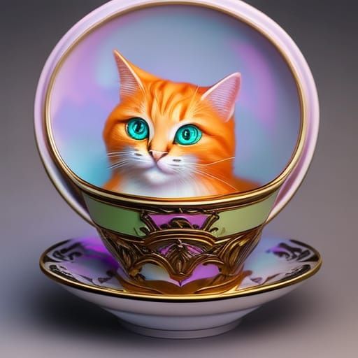 Miniature Kitten in Teacup: Detailed 8K Portrait