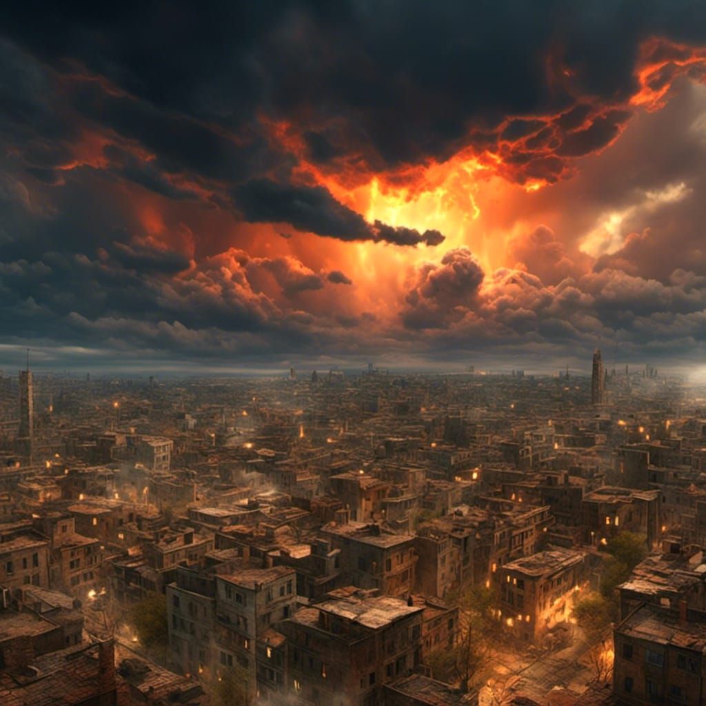 Fiery Storm with Towering Clouds: Fantasy Concept Art