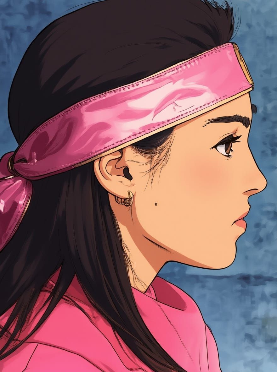 Pink Ninja in Studio Ghibli Style