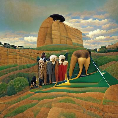 Monkey and Cub in Regionalist Painting Style