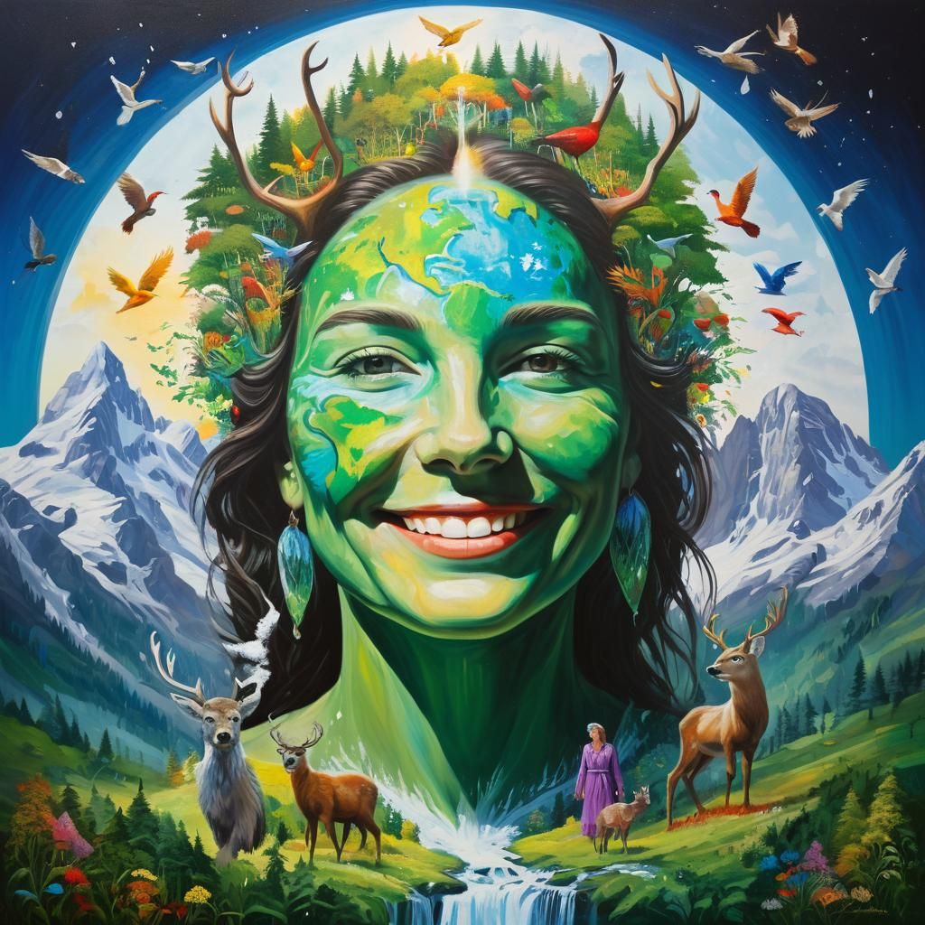 Earth as Woman: Lush Oil Painting in Sfumato Style