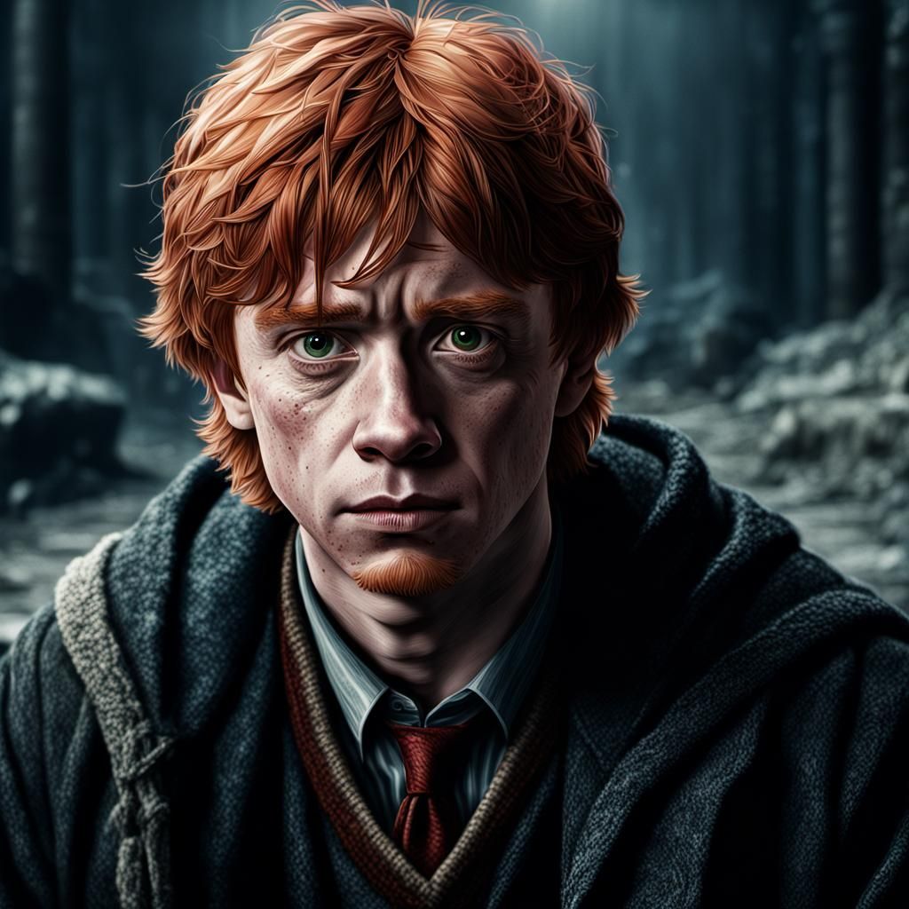 Hyperrealistic Portrait of Ron Weasley in High Definition