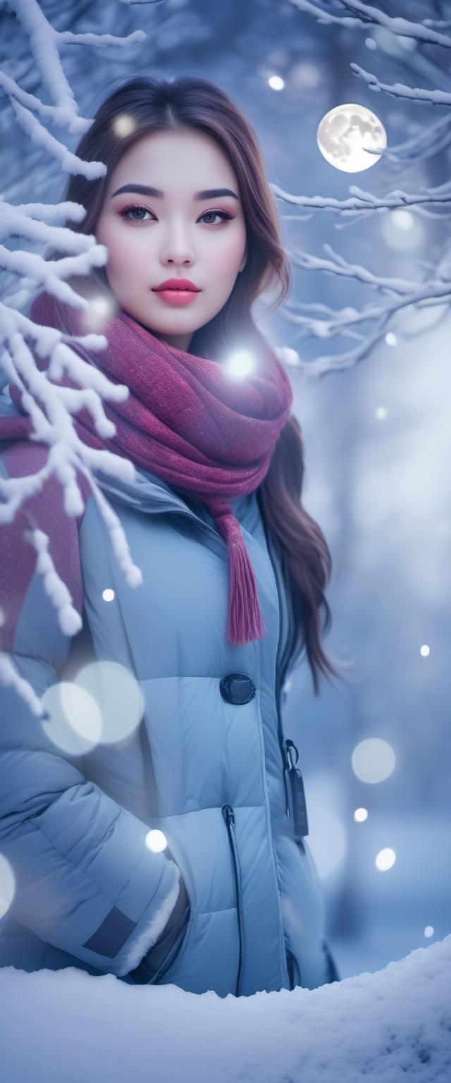 Moonlit Winter Beauty with Bokeh