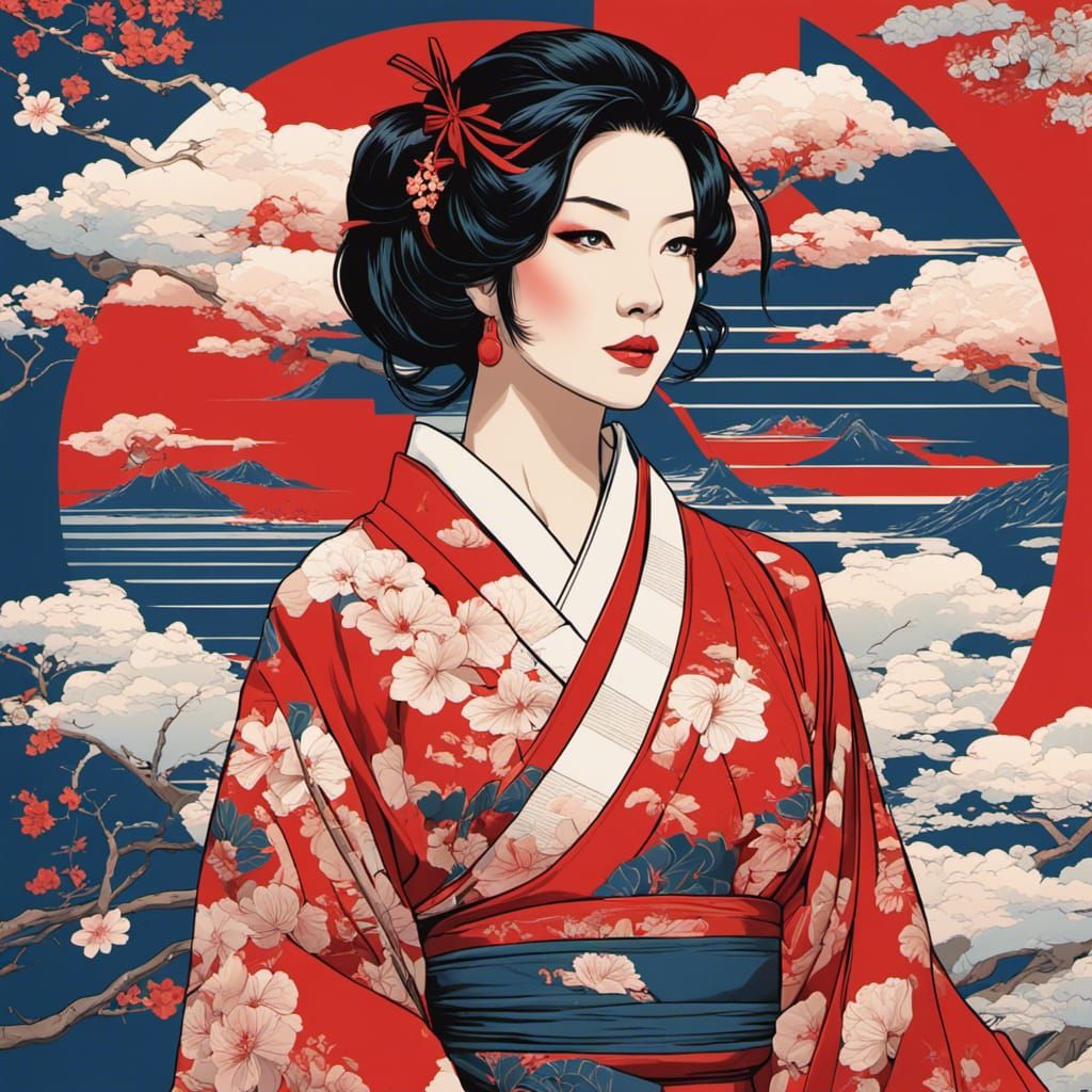 Kimono Woman Portrait in Ukiyo-e Style