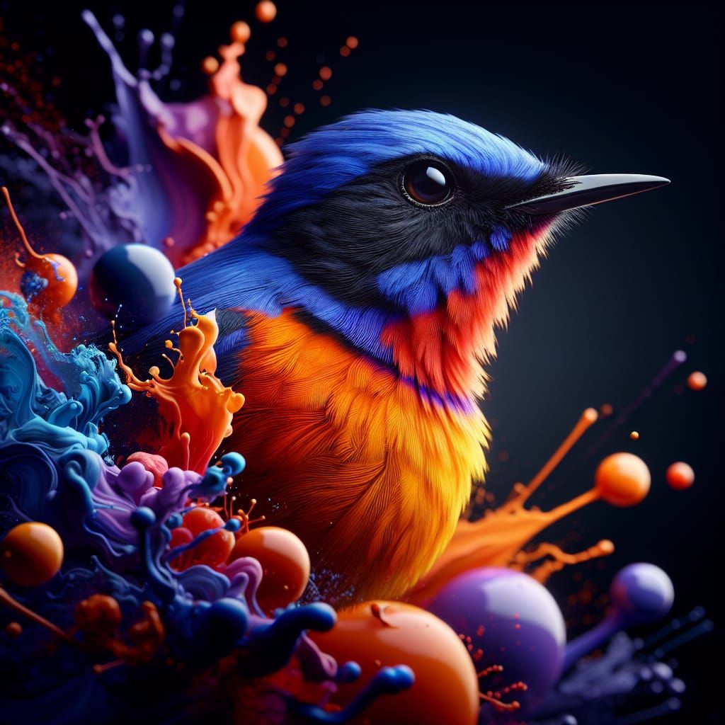 Hyperrealistic Rufous Collared Monarch Bird with Splash Art