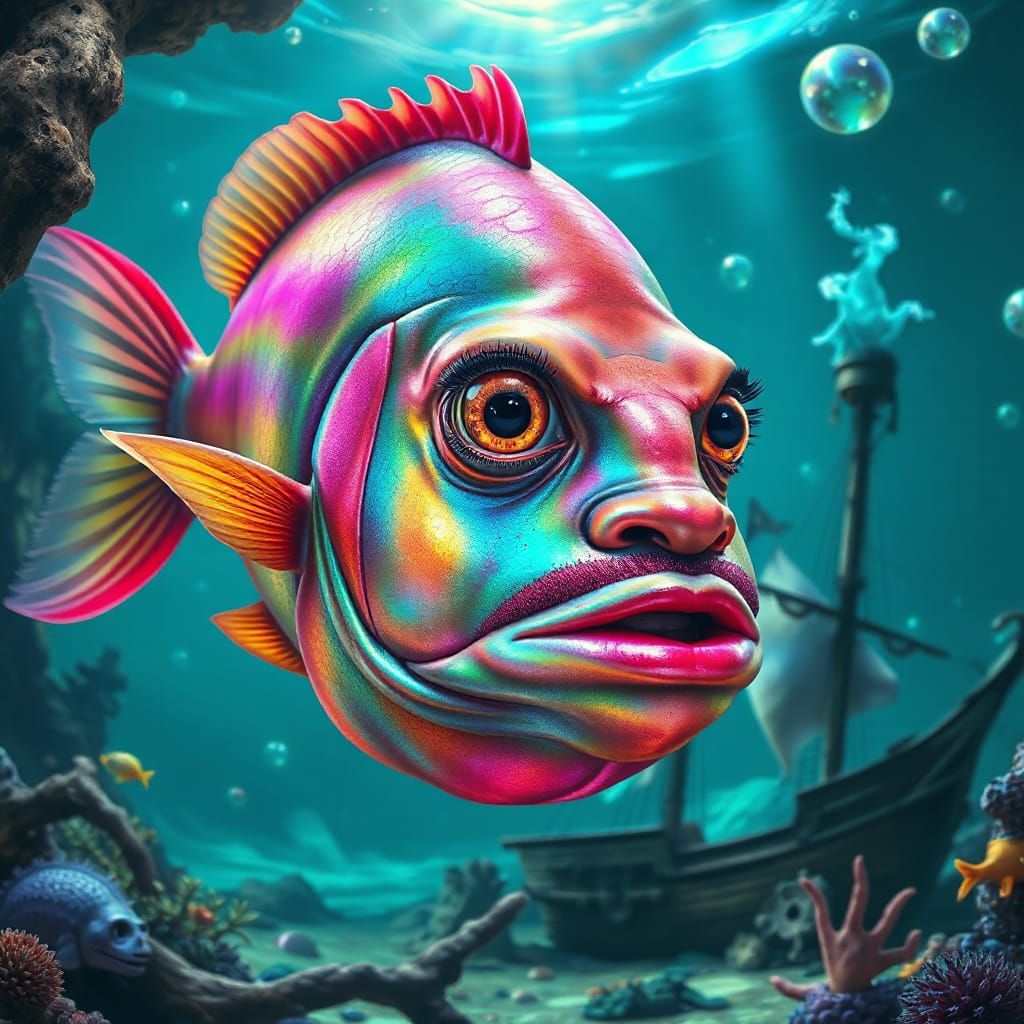 Vibrant Tropical Fish with Human Features