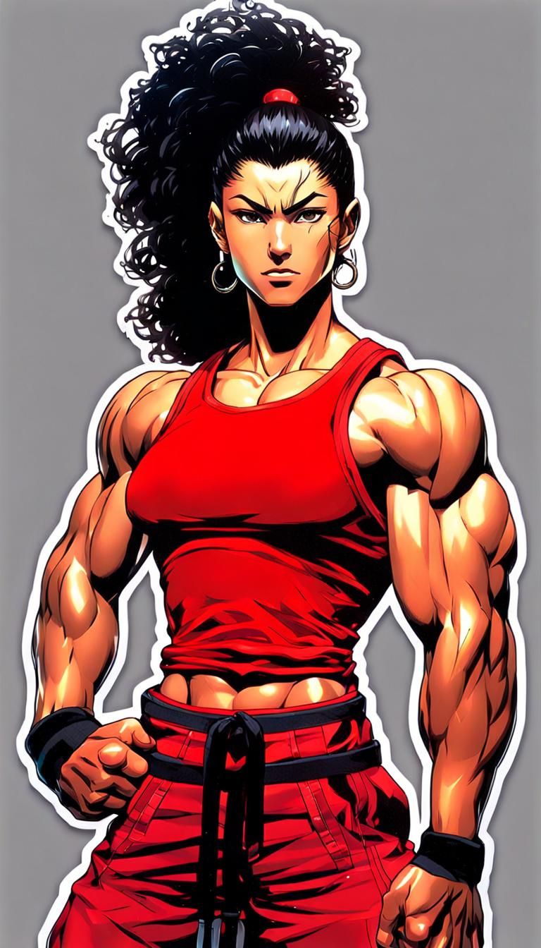 Anime Portrait of a Dynamic Female Bodybuilder