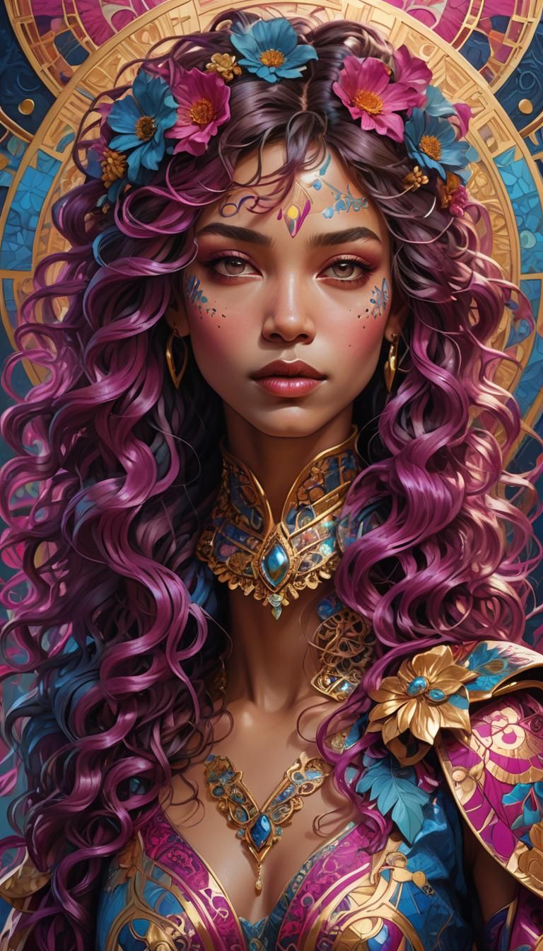Detailed Fantasy Figure Portrait in Art Nouveau Style