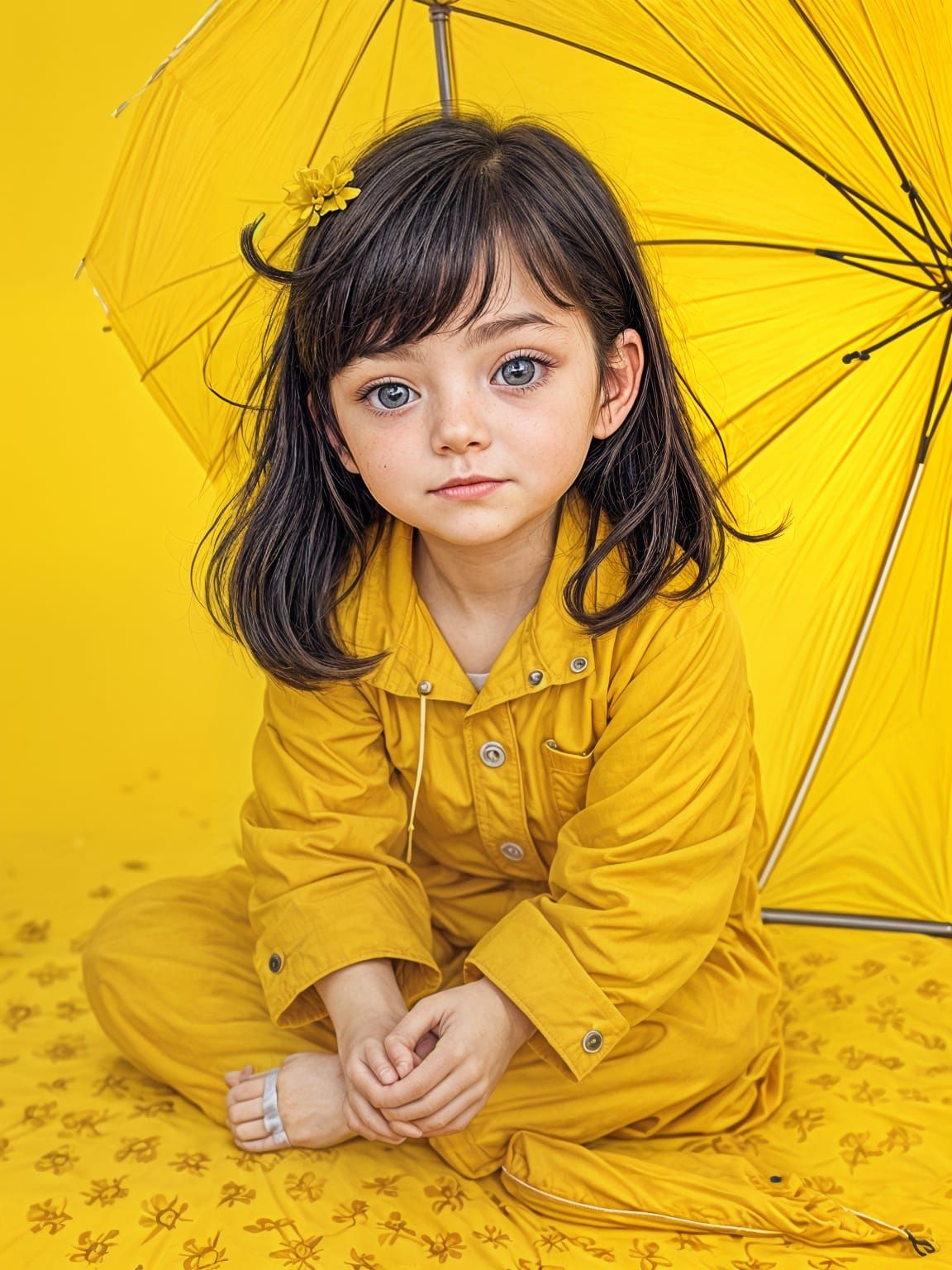 Girl in Yellow Attire Under a Yellow Sky