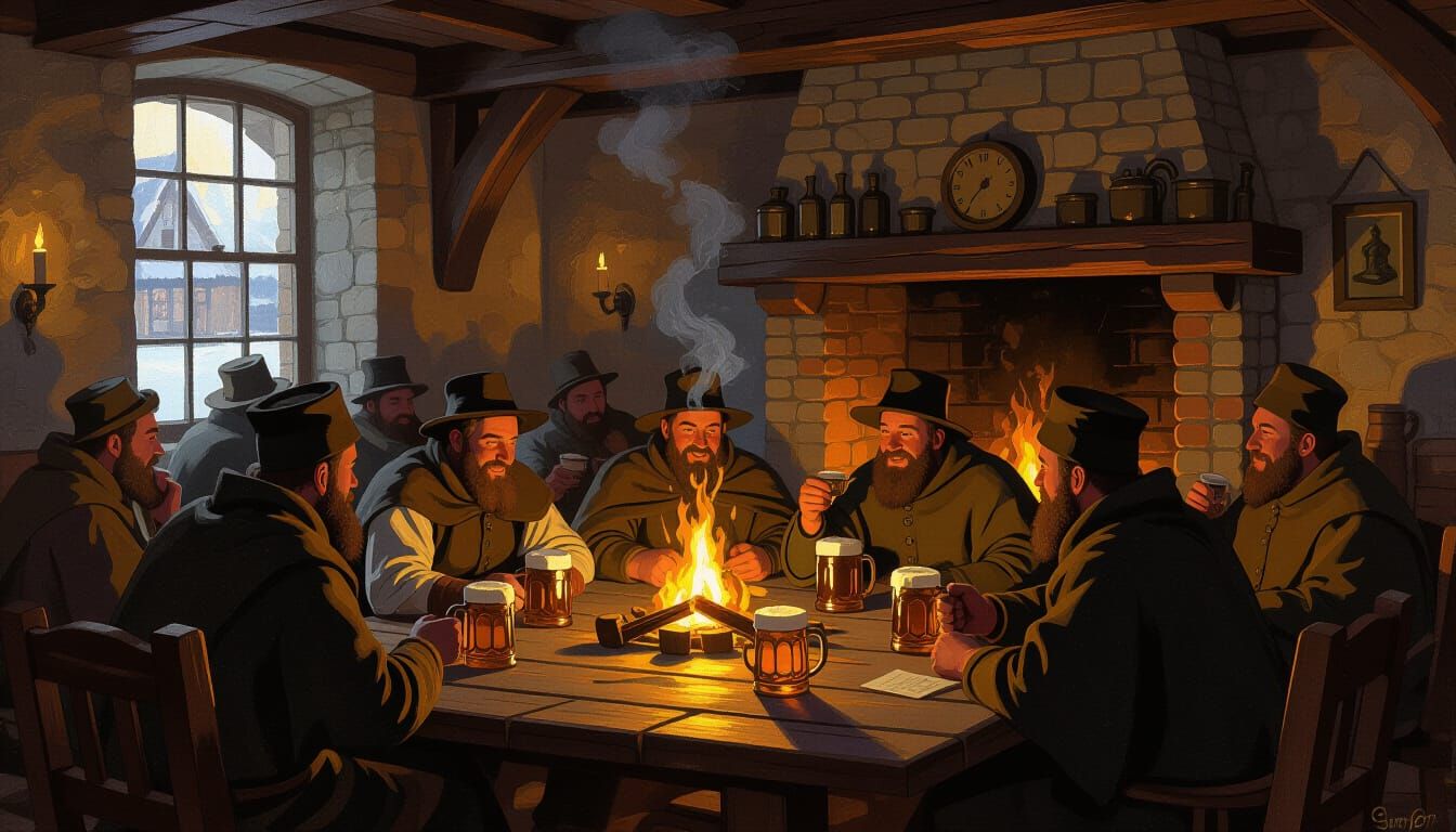 Cozy Tavern Scene in Neo-Impressionist Style