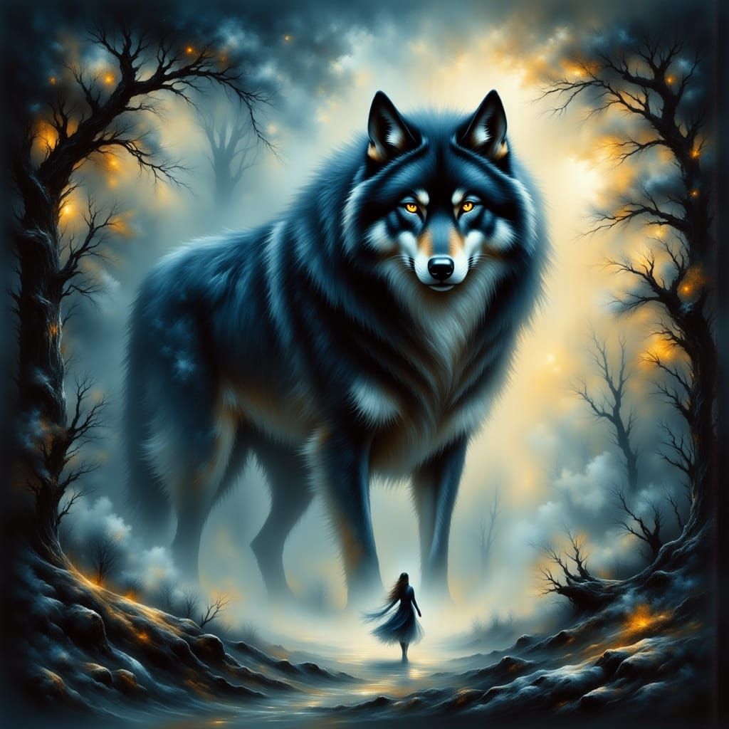 Ethereal Wolf Spirit in Mystical Forest