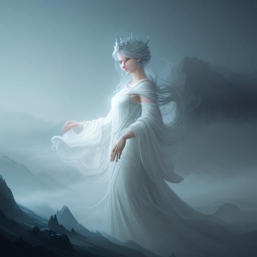 Goddess on Misty Peak in Digital Fantasy Art