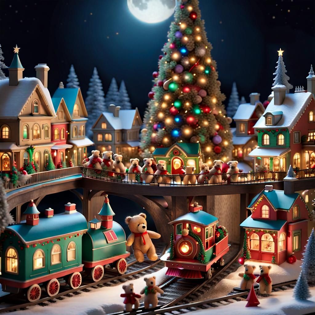 3D Toy Train Through Miniature Christmas Town
