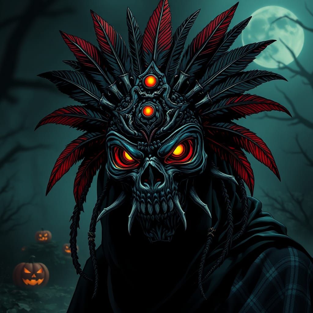 Eerie Tribal Mask for Halloween, Dark Fantasy Art