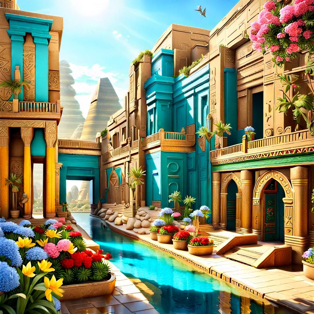 Fantasy Egyptian City Street in Anime Style