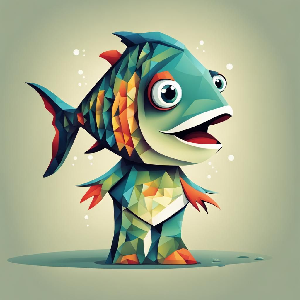 Chibi Fish in T-Rex Costume: Typographic Cubist Art