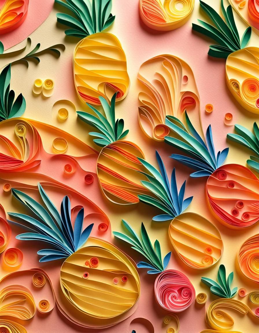 Whimsical Pineapple Paper Quilling Inspired by Folk Art