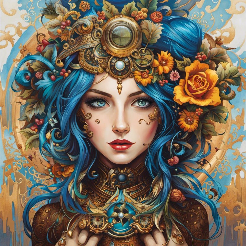 Steampunk Winter Portrait in Graffiti Art Style