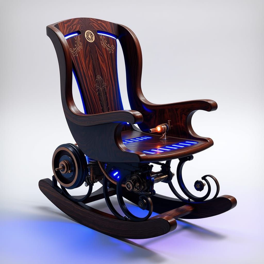 Futuristic Rocking Chair with Steampunk Engine