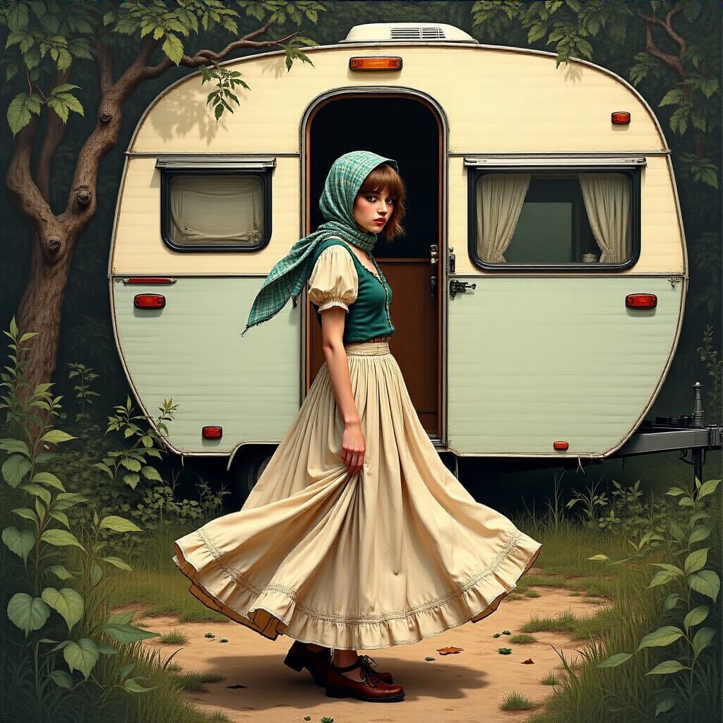Woman in Caravan: Southern Gothic Style