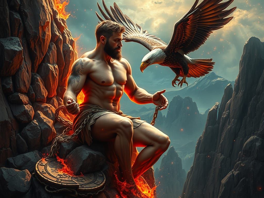 Prometheus Bound: Eagle Feast in Photorealistic Style