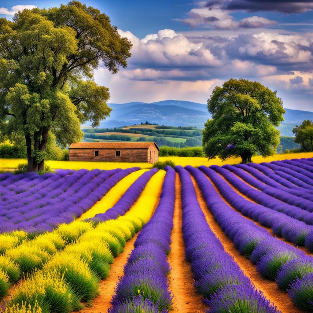 Vibrant Lavender Fields in Paint by Numbers Style
