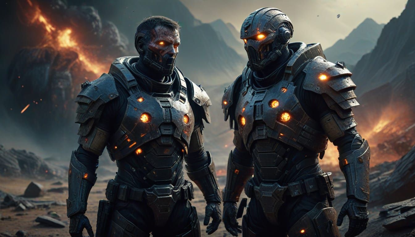 Cyborg Commander Amidst Ruins in Hyperrealistic Sci-Fi Art