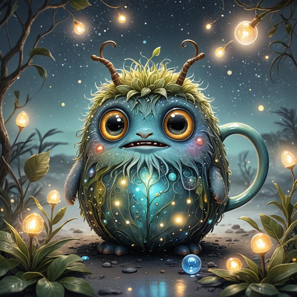 Dreamy Monster with Sparkling Eyes in Pastel Colors