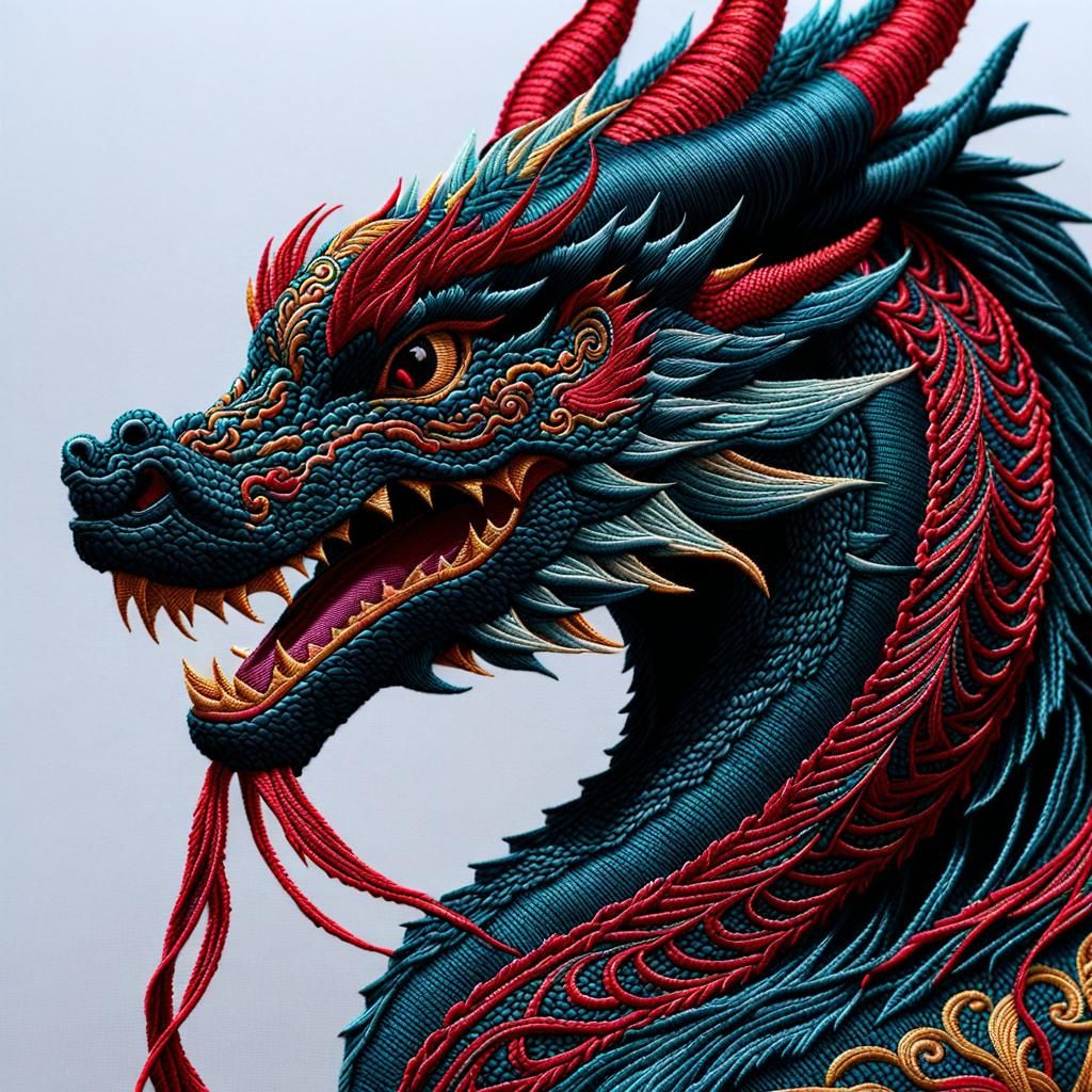 Intricate Embroidered Dragon Art