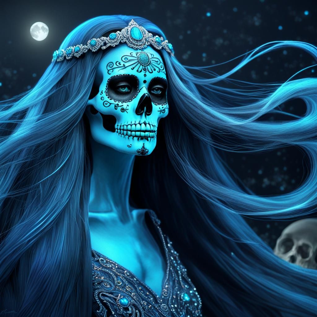 Elegant Bioluminescent Sugar Skull Empress in HDR