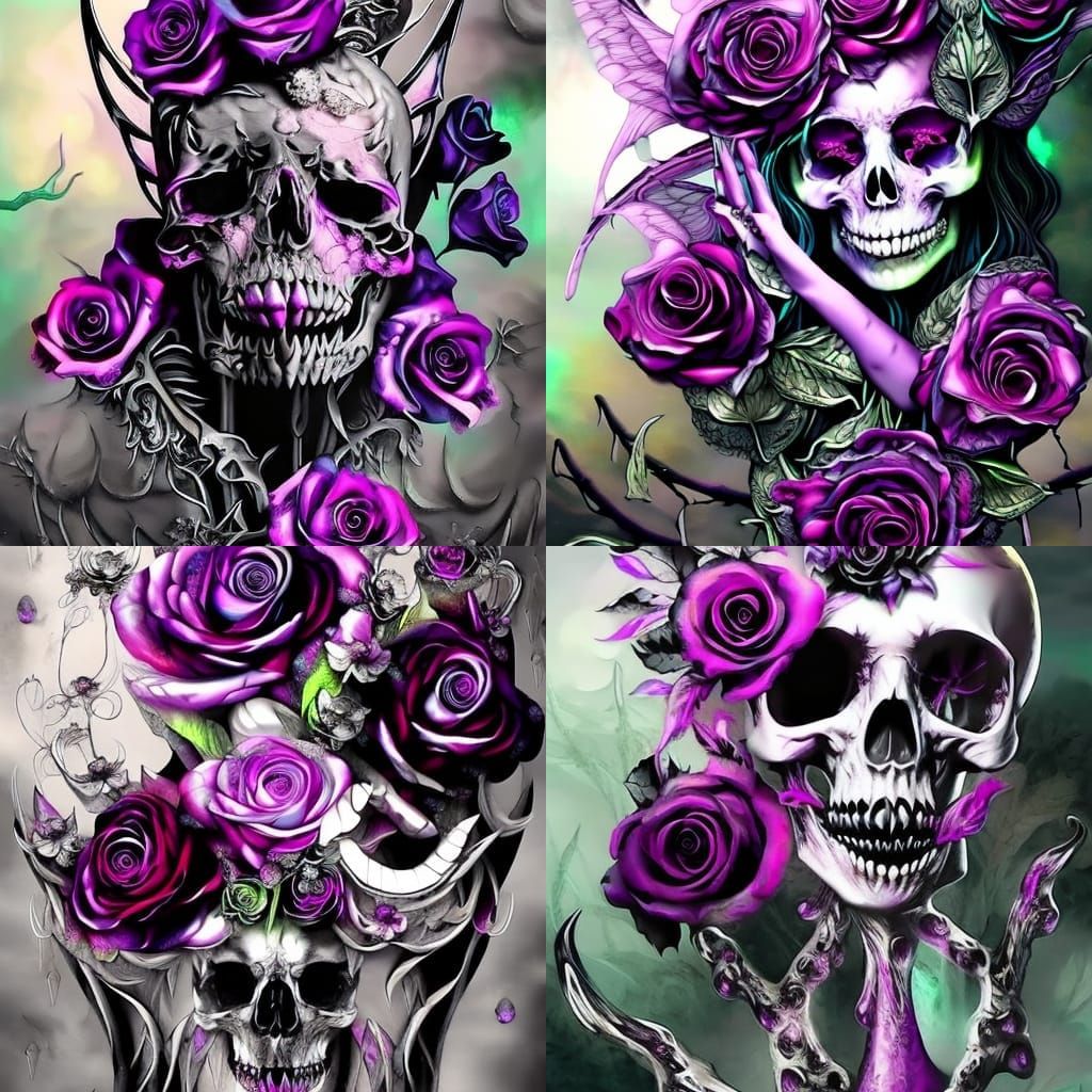 Fairy Skull with Roses: Dark Macabre Art