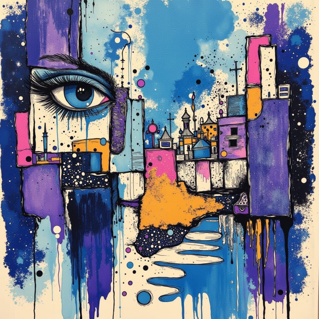 Abstract Blue Ink and Soft Powder Art